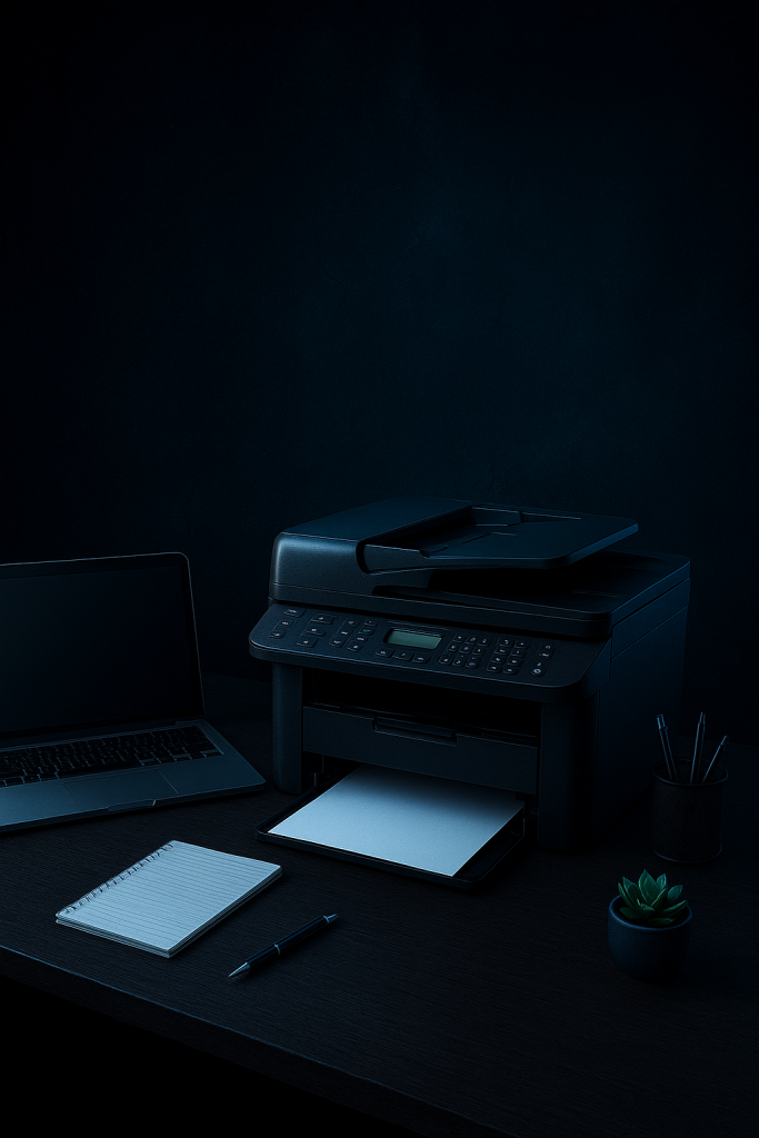 پرینتر استوک اچ پی کم‌کارکرد روی میز اداری آماده استفاده